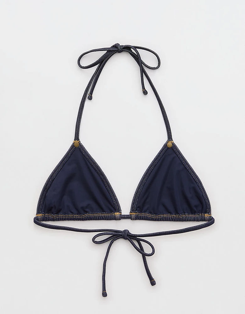 AE x Aerie Match Made Denim String Triangle Bikini Top