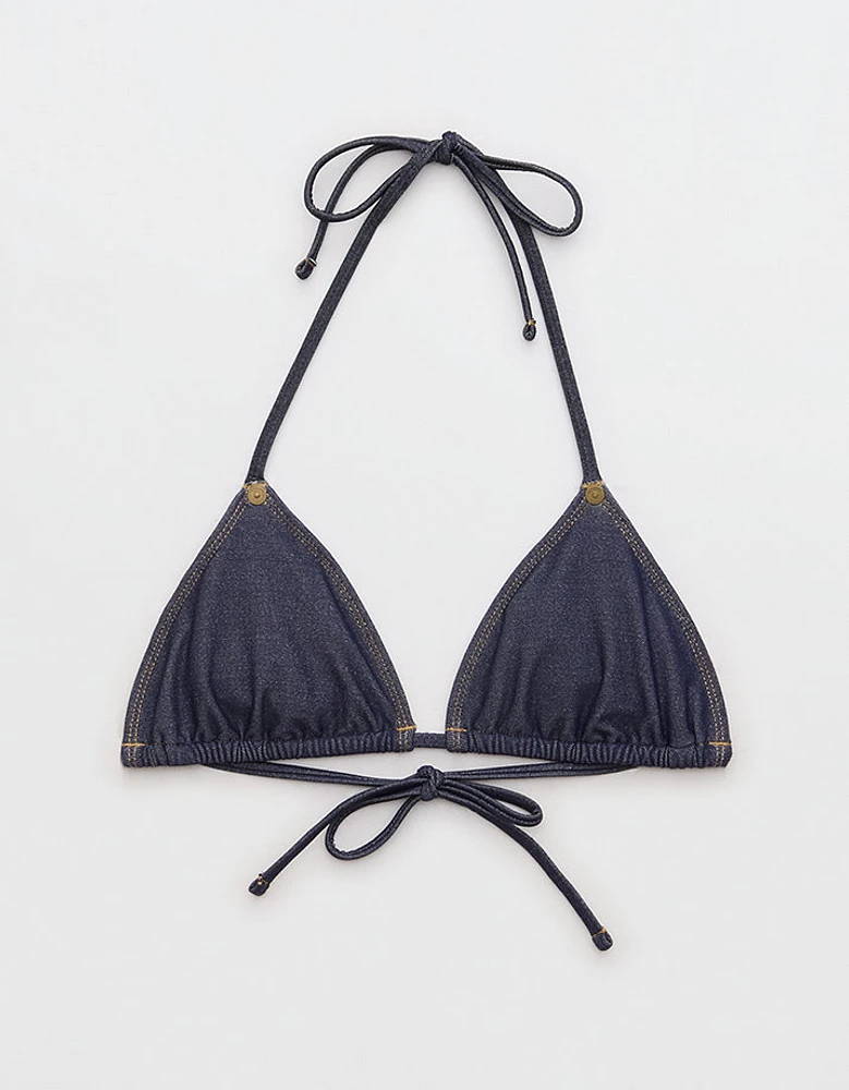 AE x Aerie Match Made Denim String Triangle Bikini Top