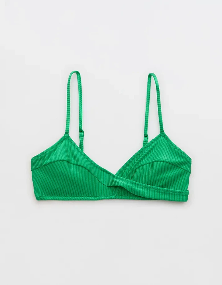 Aerie Shine Rib Twist Scoop Bikini Top