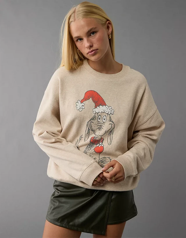 AE Holiday Grinch Graphic Relaxed Crew Neck Sweatshirt | Liberty Center