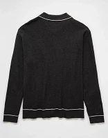 AE Long-Sleeve Tipped Waffle Sweater Polo Shirt