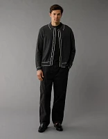 AE Long-Sleeve Tipped Waffle Sweater Polo Shirt