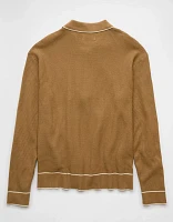 AE Long-Sleeve Tipped Waffle Sweater Polo Shirt