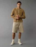 AE Long-Sleeve Tipped Waffle Sweater Polo Shirt