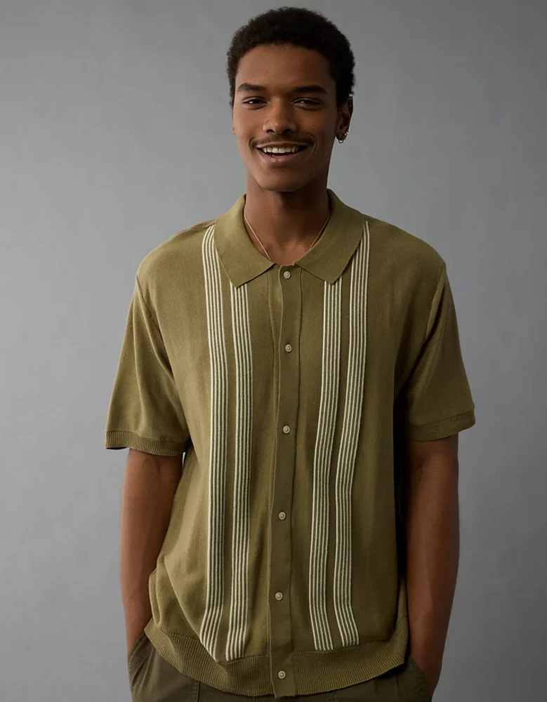 Chemise polo en tricot rayé boutonné Fin de semaine AE