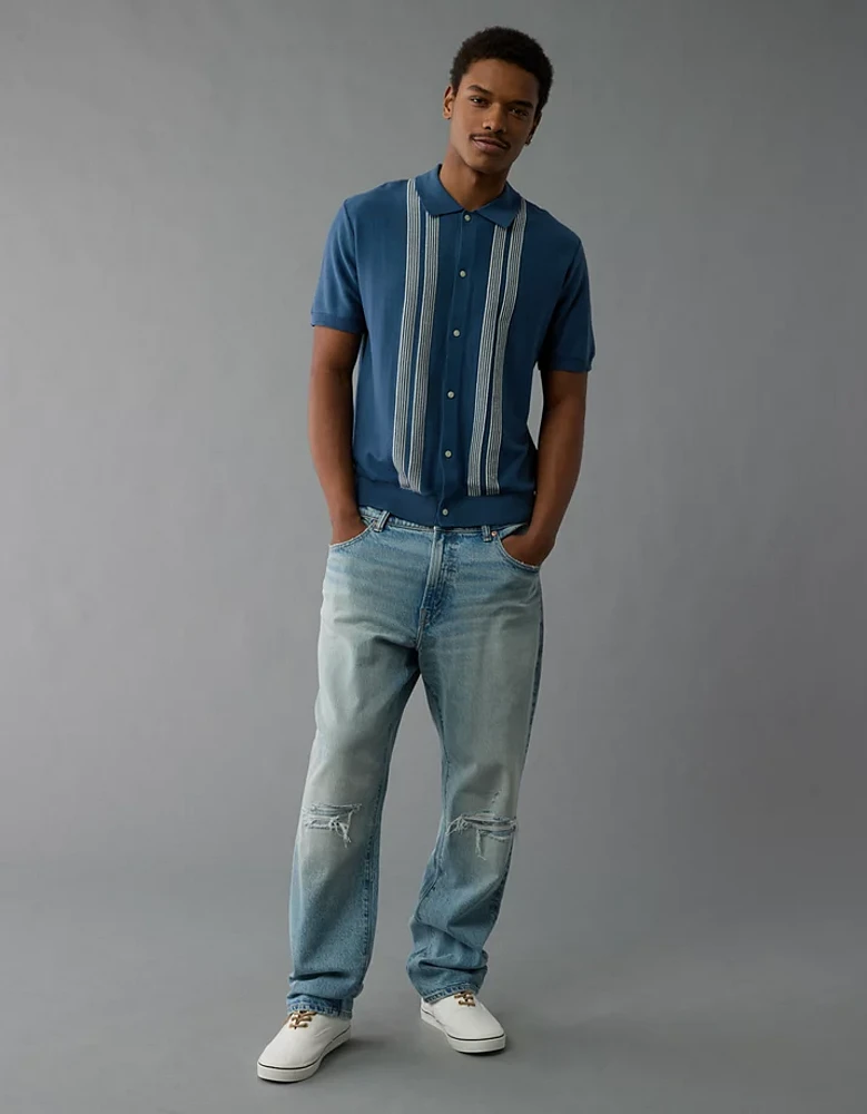 Chemise polo en tricot rayé boutonné Fin de semaine AE