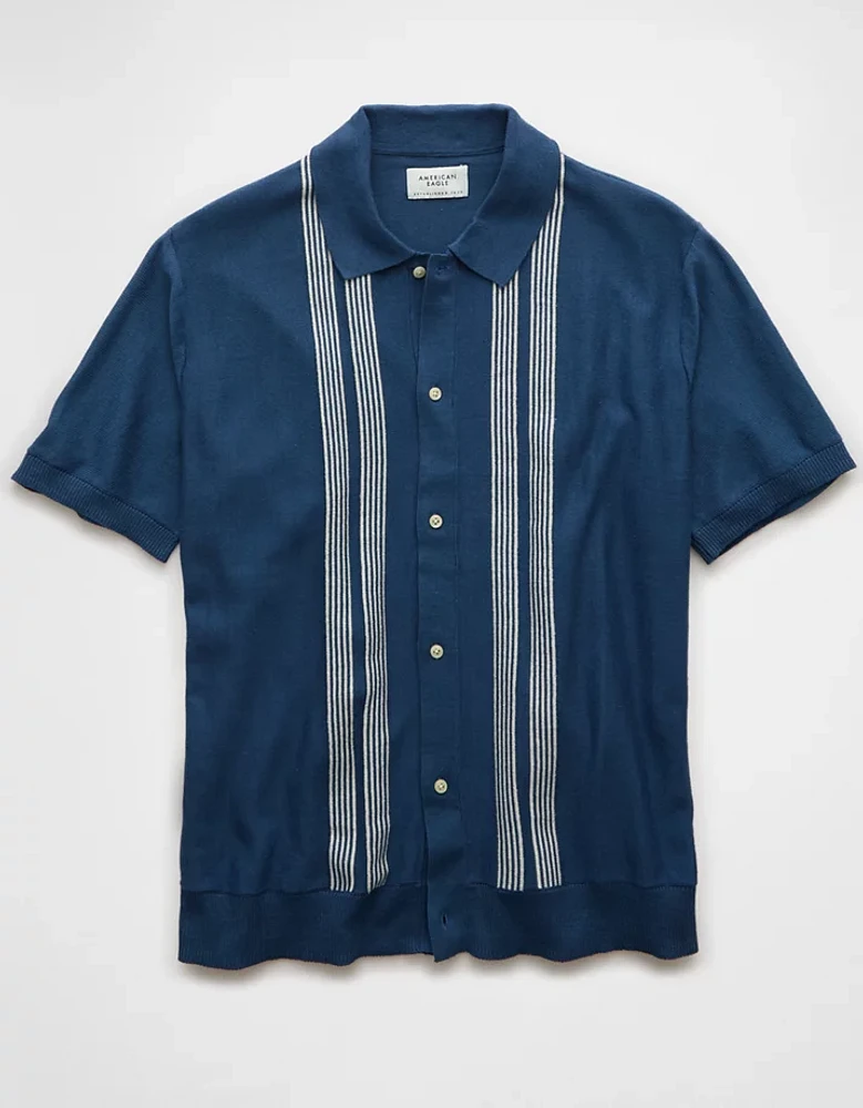 Chemise polo en tricot rayé boutonné Fin de semaine AE