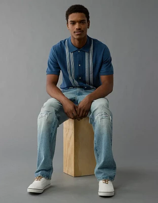 Chemise polo en tricot rayé boutonné Fin de semaine AE