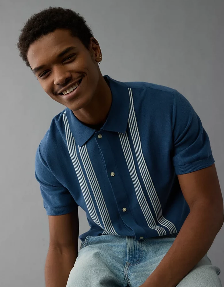 Chemise polo en tricot rayé boutonné Fin de semaine AE