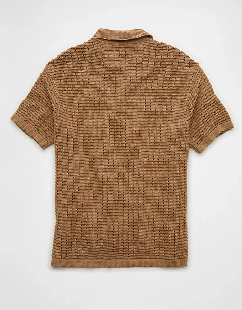 AE Textured Button-Up Sweater Polo Shirt