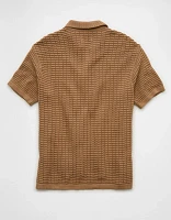 AE Textured Button-Up Sweater Polo Shirt