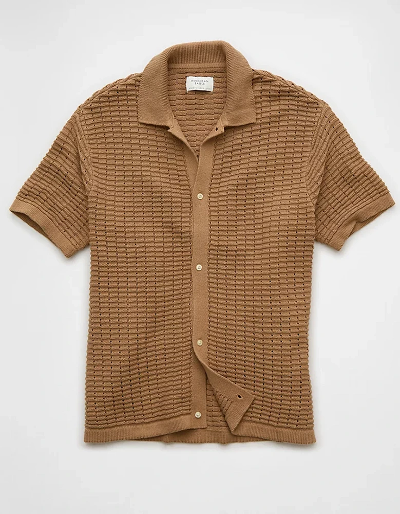 AE Weekend Textured Button-Up Sweater Polo Shirt