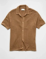 AE Textured Button-Up Sweater Polo Shirt