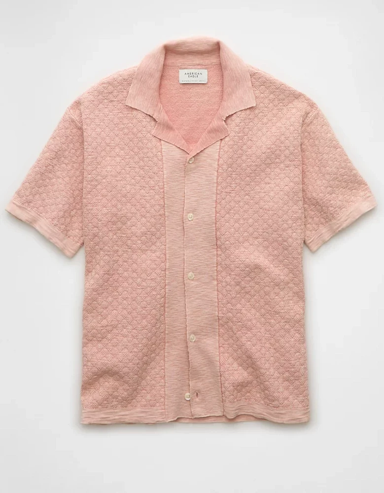 AE Weekend Jacquard Button-Up Sweater Polo Shirt