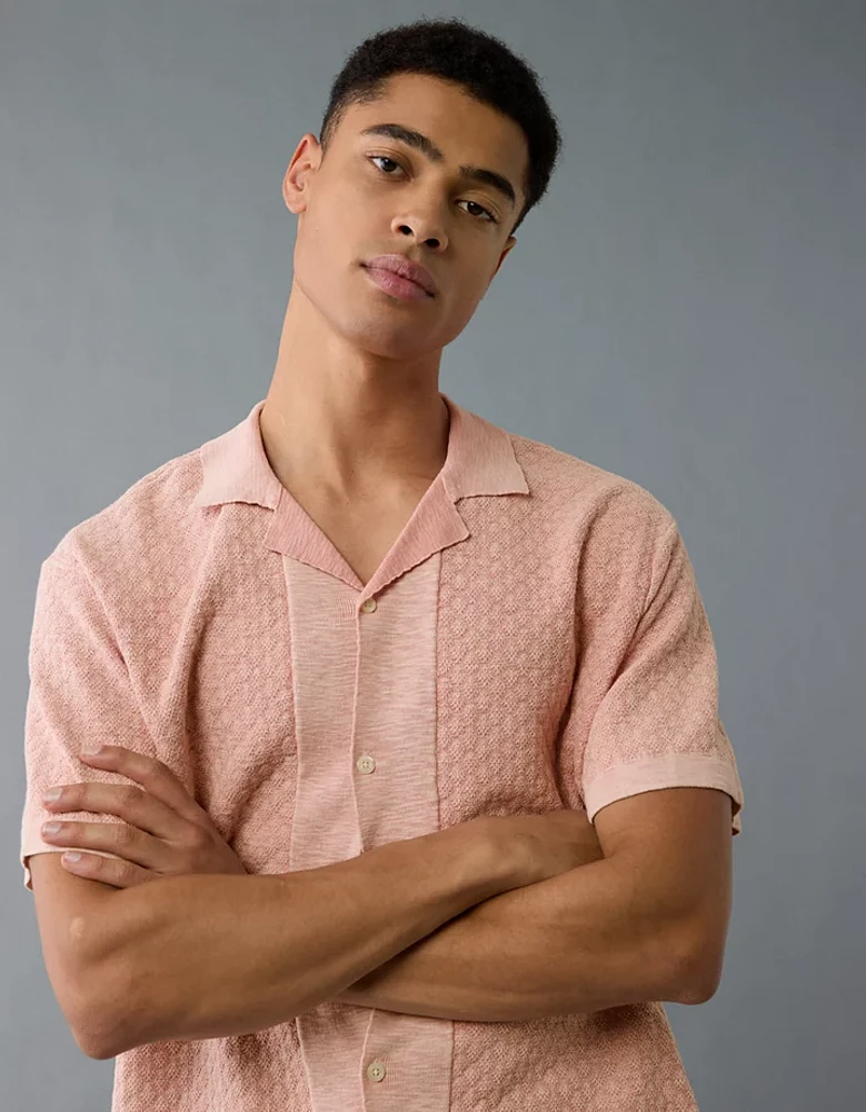 AE Weekend Jacquard Button-Up Sweater Polo Shirt