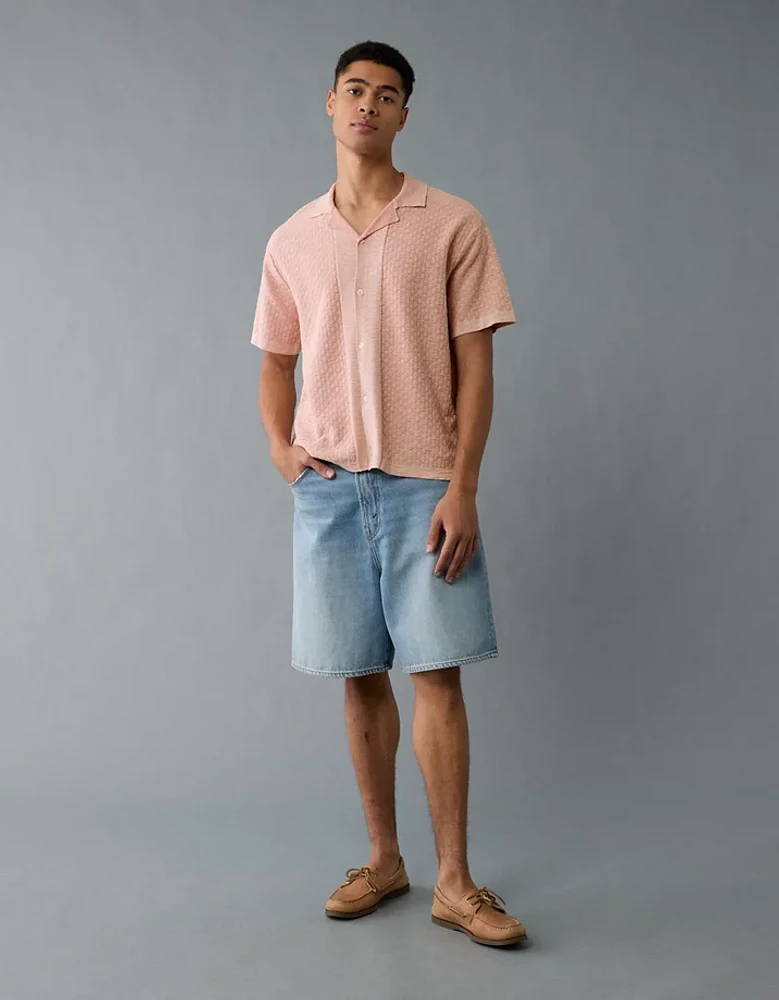 AE Weekend Jacquard Button-Up Sweater Polo Shirt