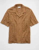 AE Pointelle Button-Up Sweater Polo Shirt