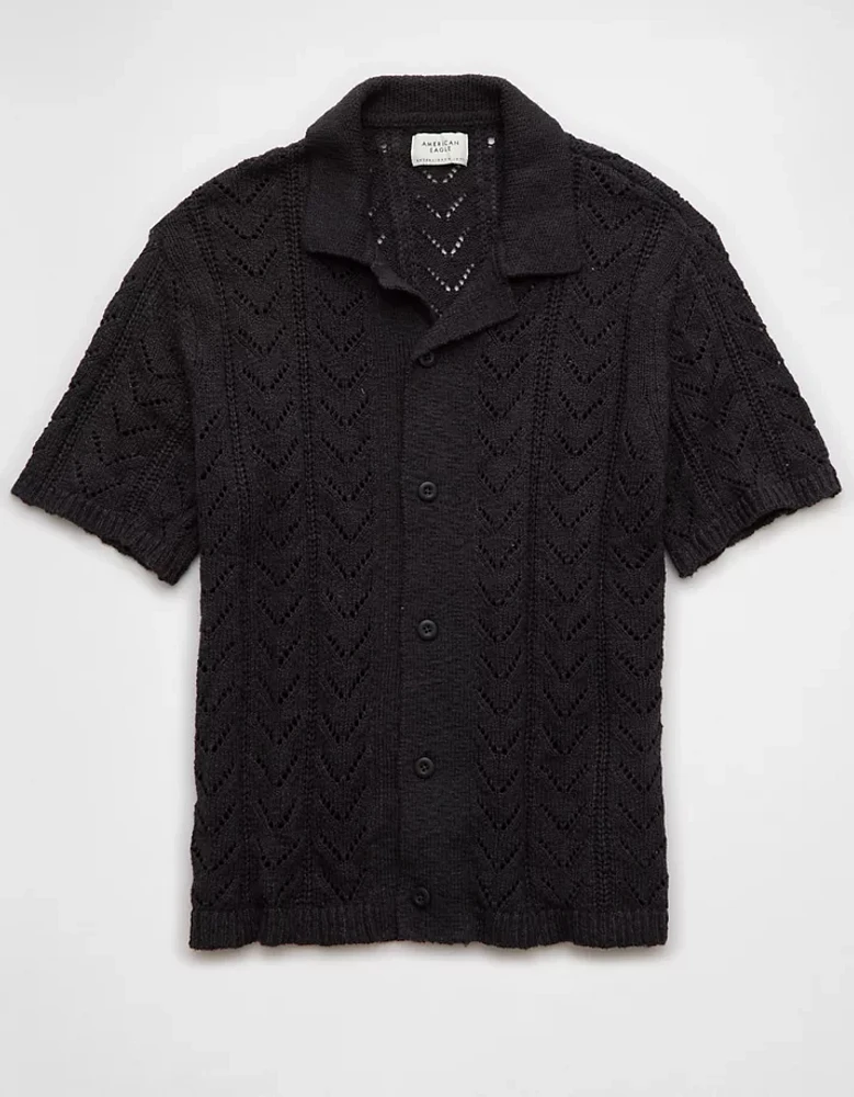 AE Pointelle Button-Up Sweater Polo Shirt