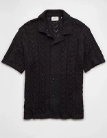 AE Pointelle Button-Up Sweater Polo Shirt