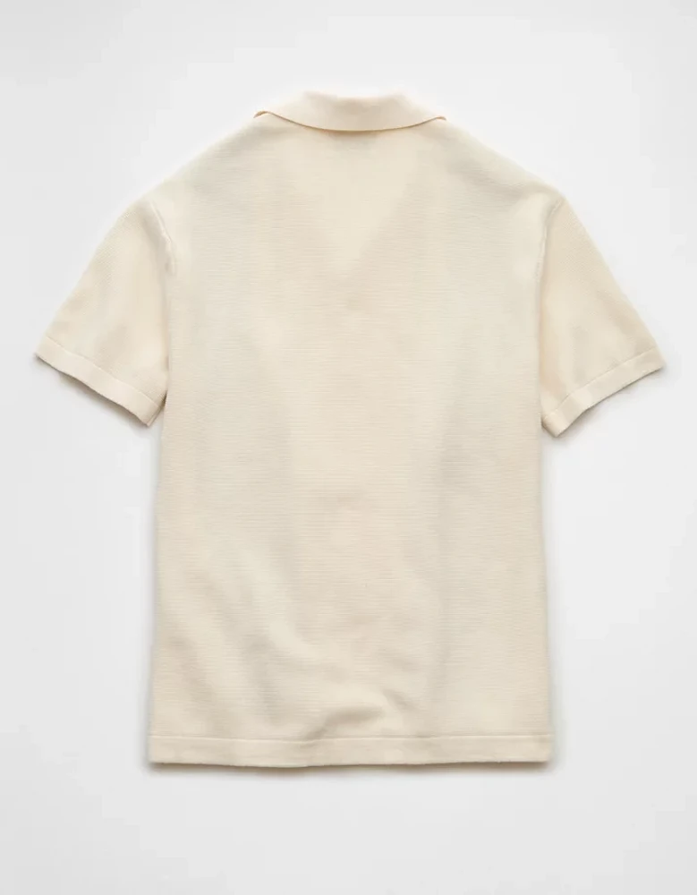 AE Weekend Striped Button-Up Sweater Polo Shirt