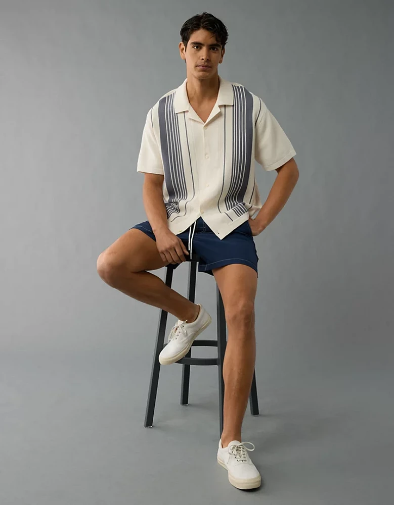 AE Weekend Striped Button-Up Sweater Polo Shirt