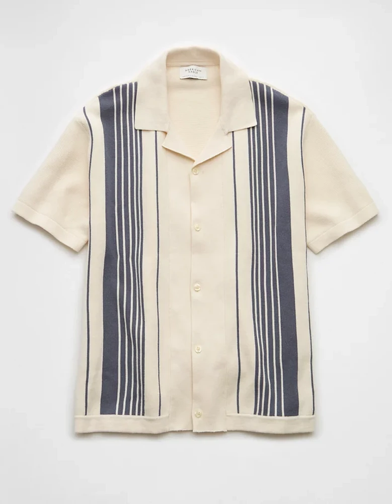 AE Weekend Striped Button-Up Sweater Polo Shirt