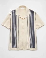 AE Weekend Striped Button-Up Sweater Polo Shirt