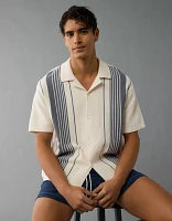 AE Weekend Striped Button-Up Sweater Polo Shirt