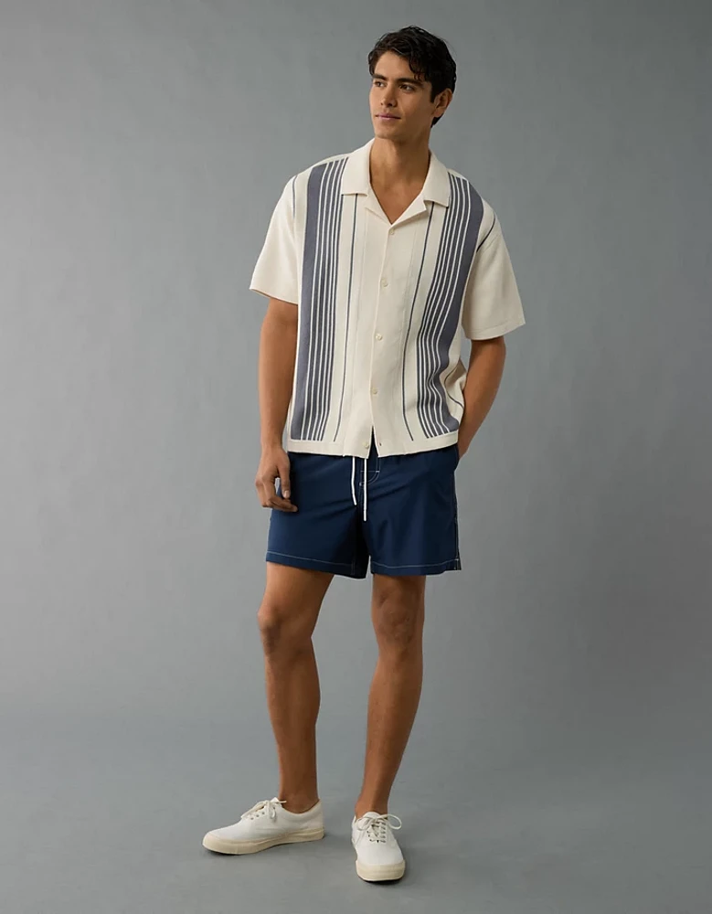 AE Weekend Striped Button-Up Sweater Polo Shirt