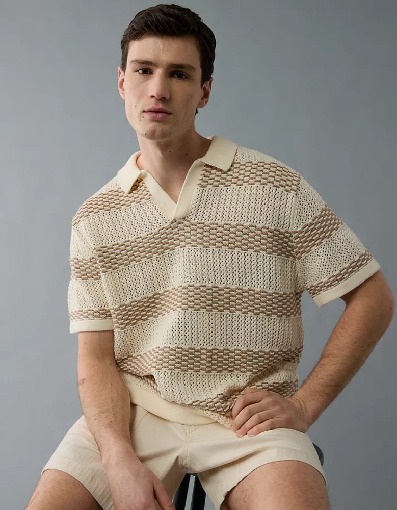 AE Weekend Striped Sweater Polo Shirt