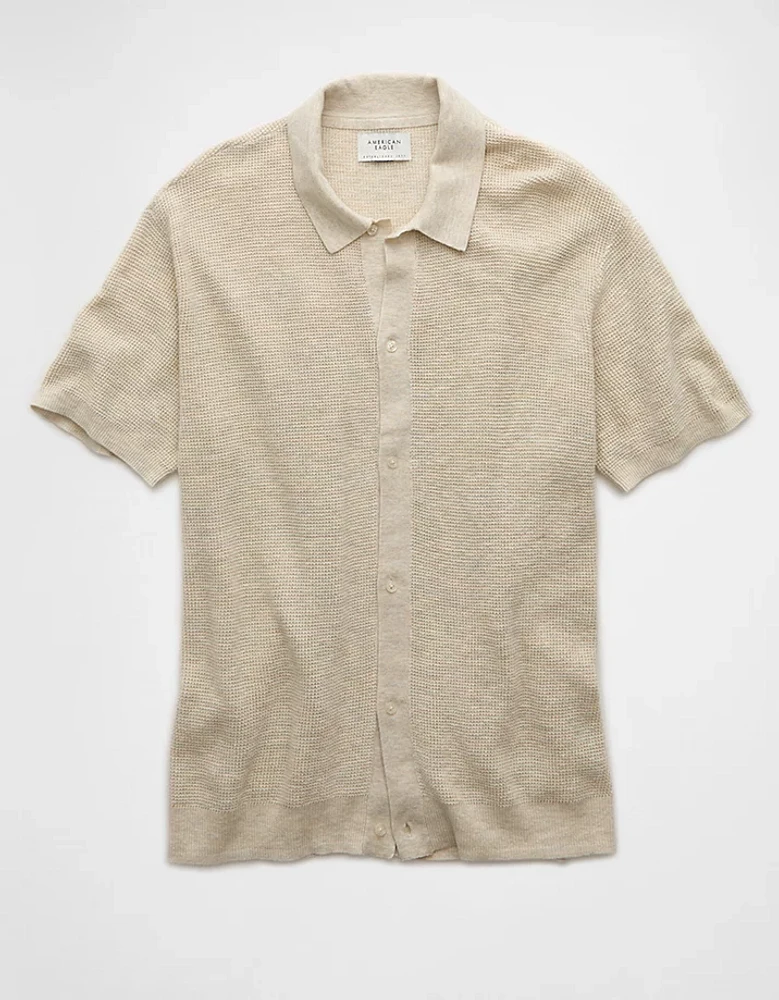 AE Waffle Button-Up Sweater Polo Shirt