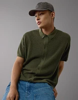 AE Waffle Button-Up Sweater Polo Shirt