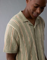 AE Weekend Striped Button-Up Sweater Polo Shirt