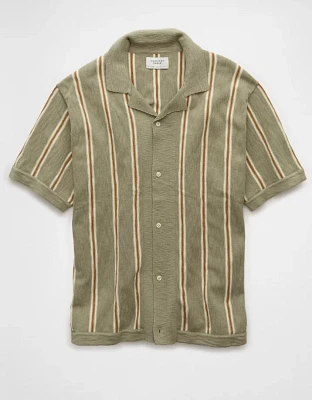 AE Striped Button-Up Sweater Polo Shirt