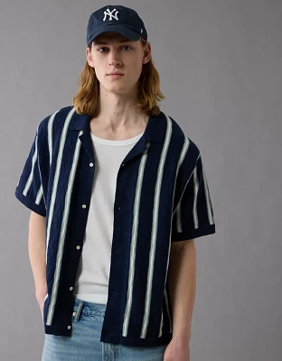 AE Striped Button-Up Sweater Polo Shirt