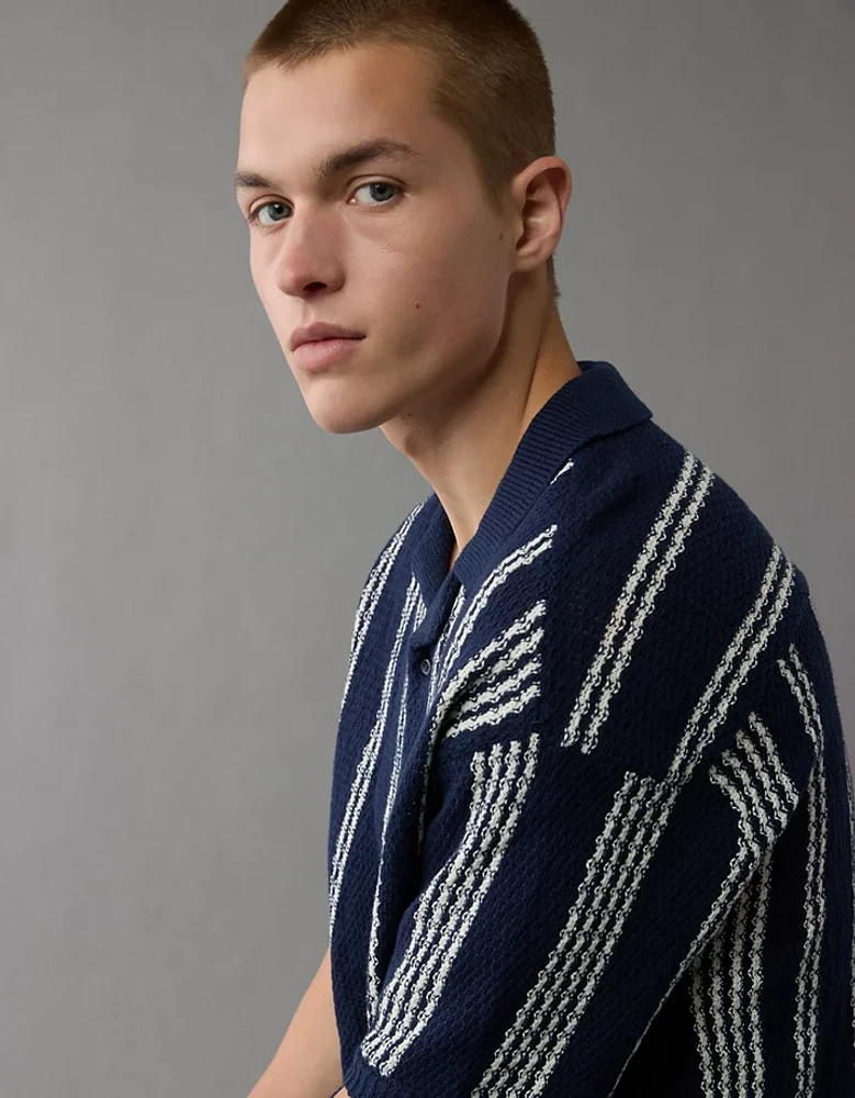 Chemise polo en tricot rayé boutonnée Fin de semaine AE
