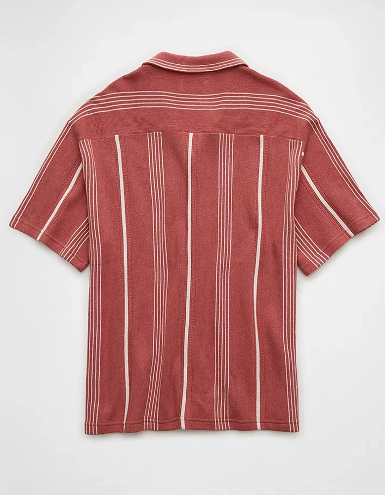 AE Weekend Striped Button-Up Sweater Polo Shirt