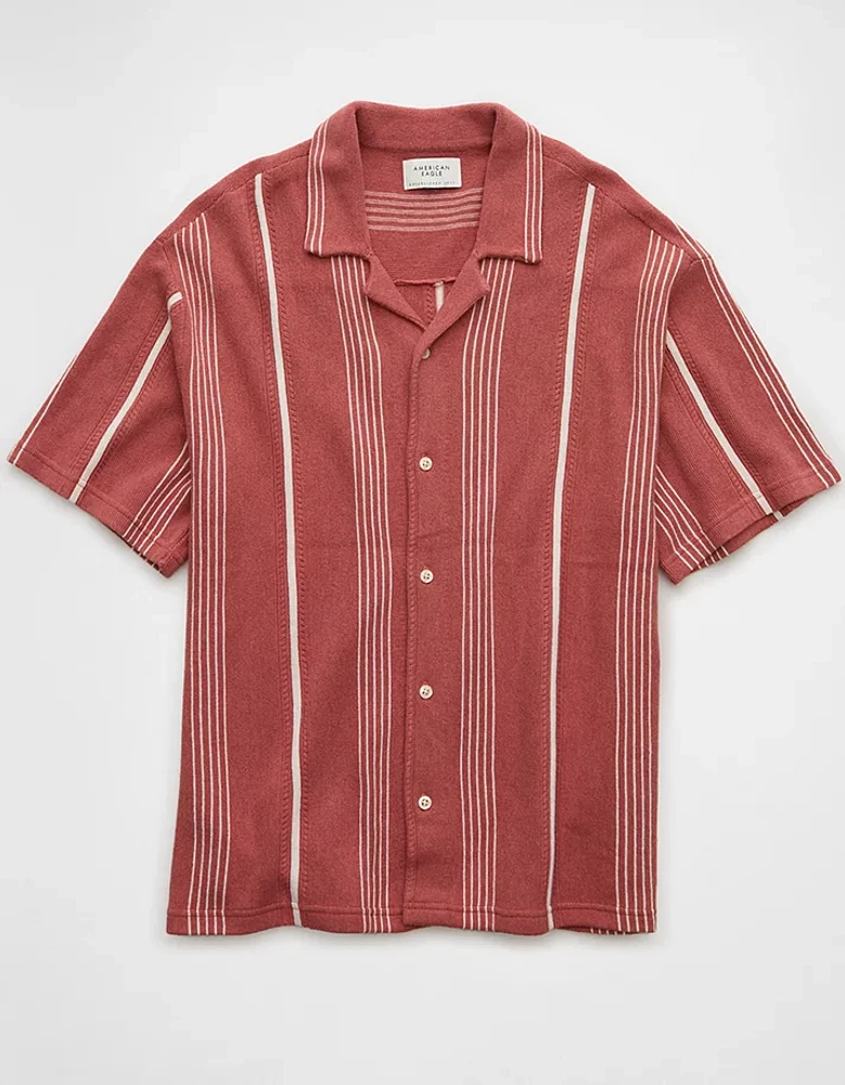 AE Striped Button-Up Sweater Polo Shirt