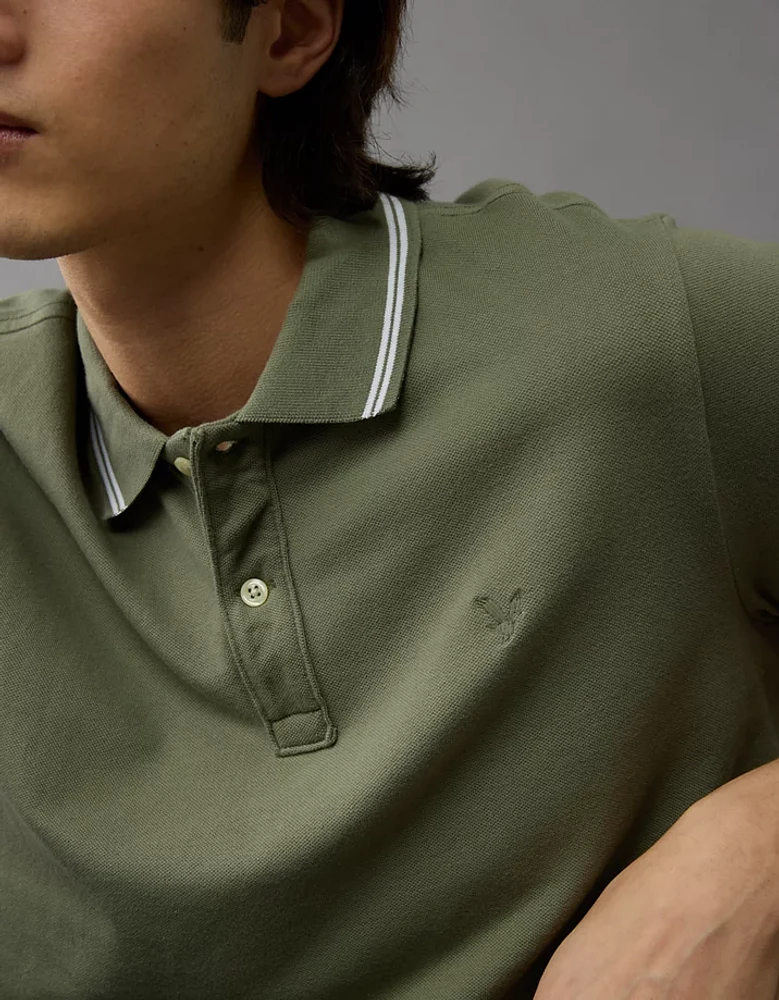 AE Lived-In Stretch Pique Slim Fit Tipped Polo Shirt