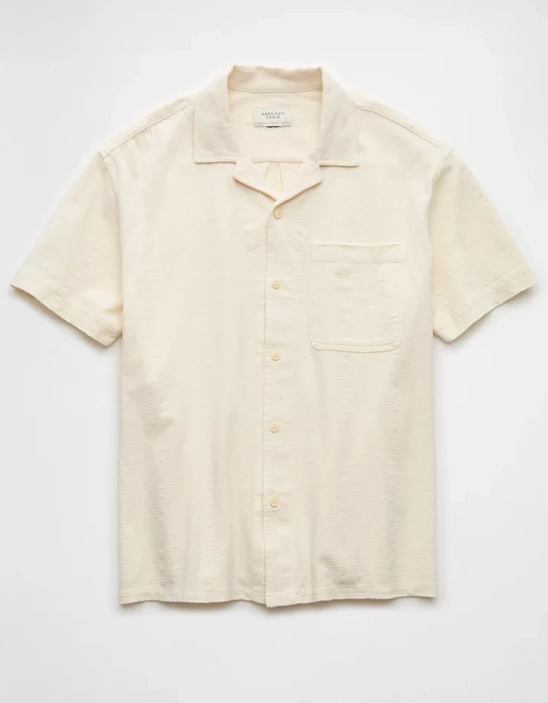 AE Jacquard Textured Button-Up Polo Shirt