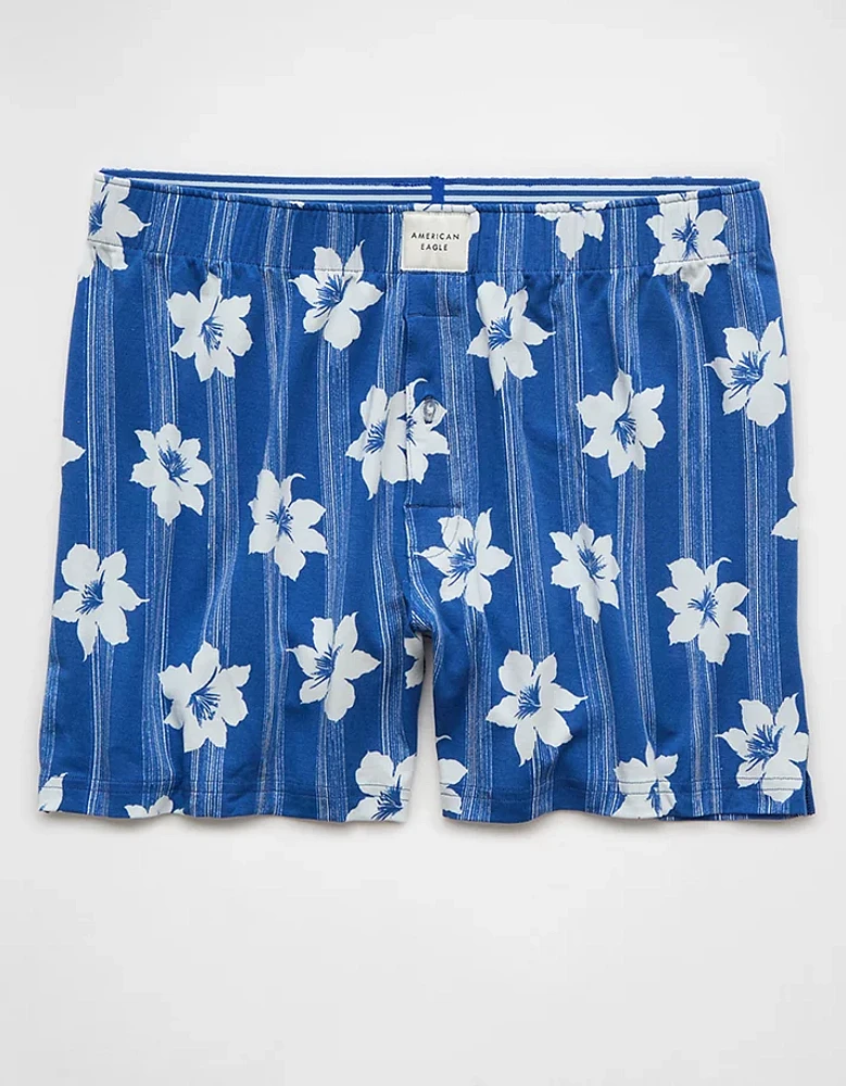 Caleçon boxeur en tricot ultradoux à coupe ajustée et motif floral pour hommes AEO