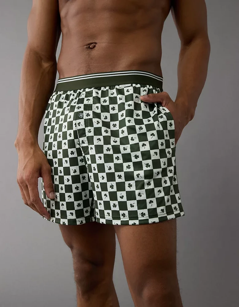 AEO Men's St. Patrick's Day Clover Check Ultra Soft Pocket Boxer Short