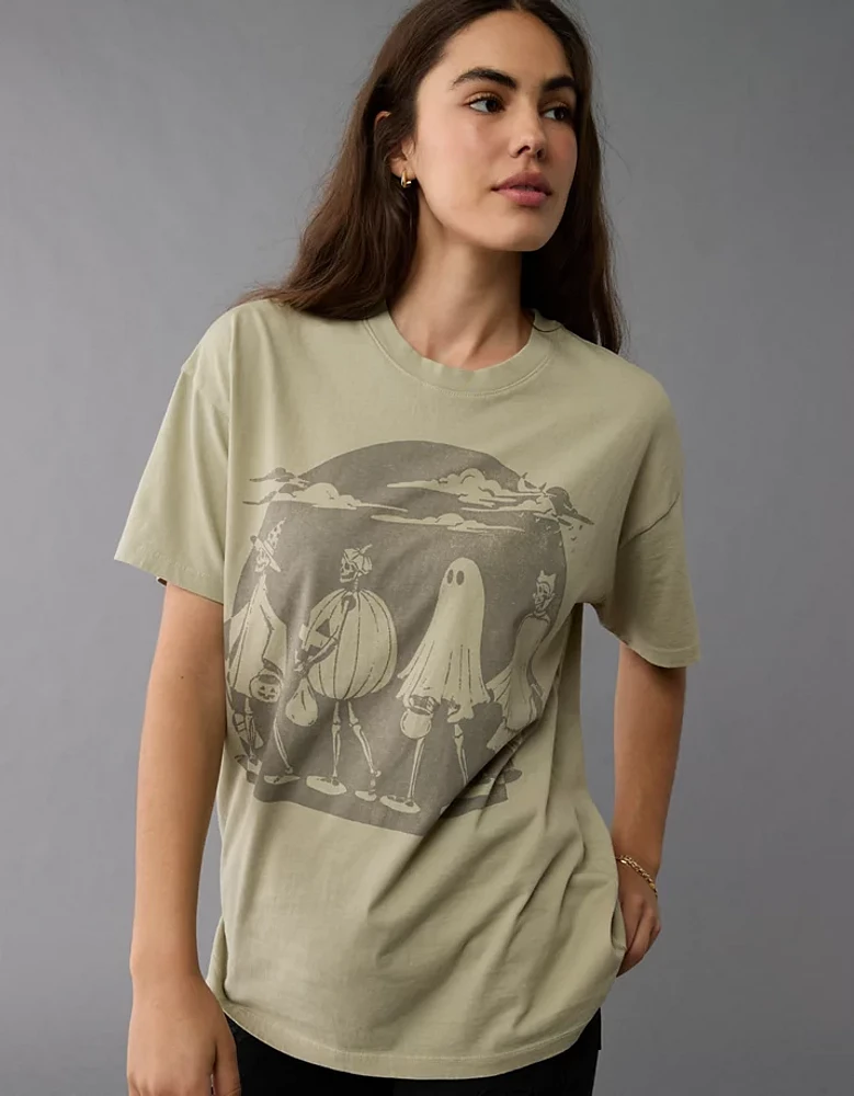 AE Oversized Skeleton Halloween Graphic T-Shirt