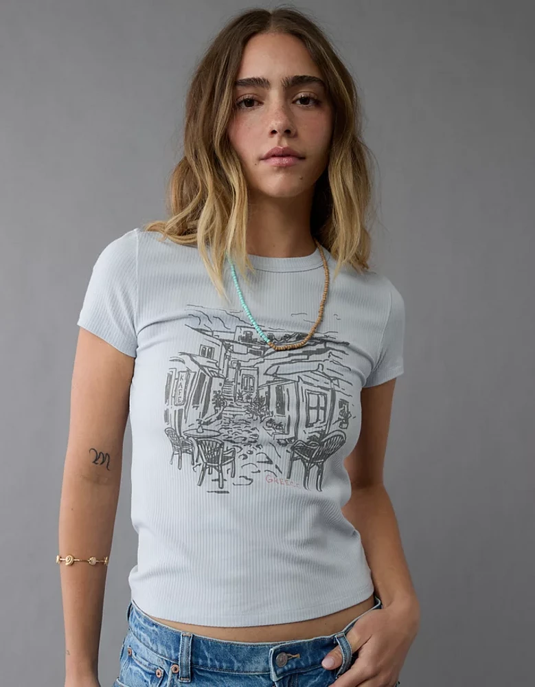 Petit t-shirt Hé à image de destination AE