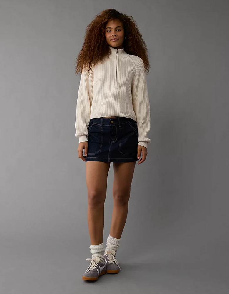 AE Stretch Low-Rise A-Line Denim Mini Skirt