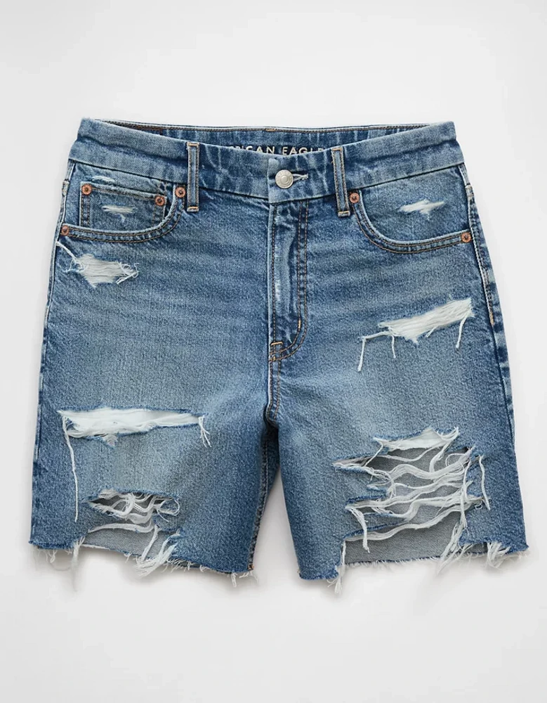 AE Strigid Curvy Ripped Super High-Waisted 6" Relaxed Denim Short