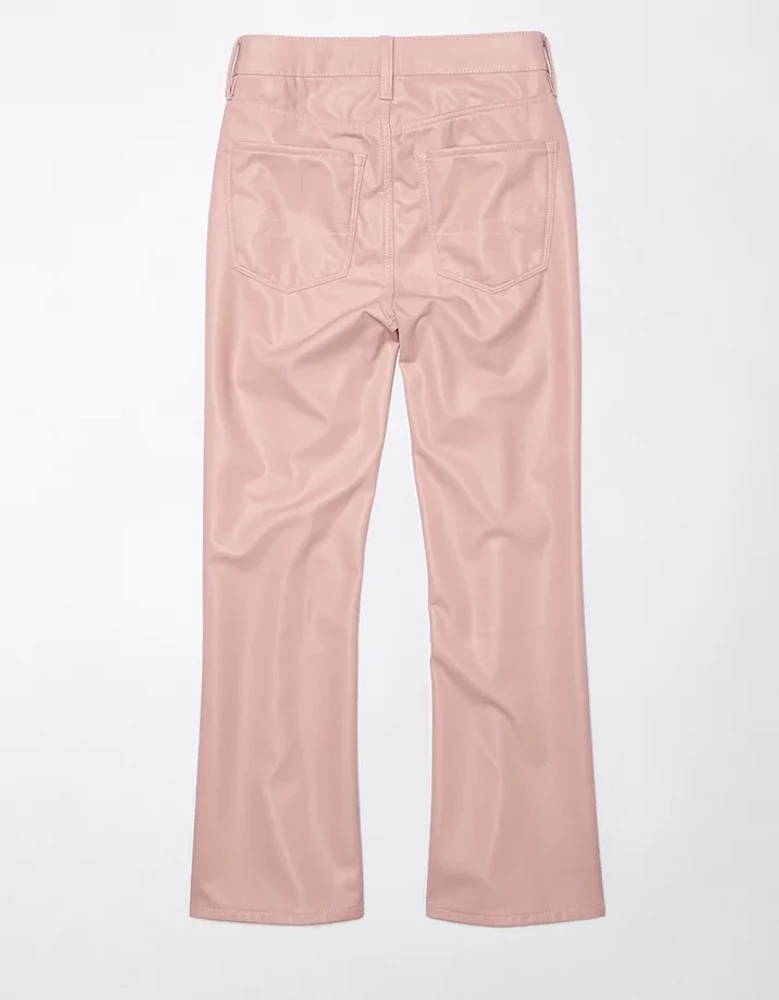 Pantalon court à jambe semi-évasée taille haute en cuir végétalien AE