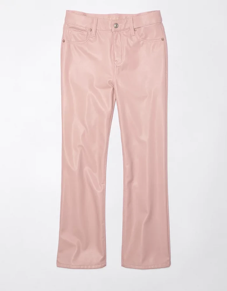 Pantalon court à jambe semi-évasée taille haute en cuir végétalien AE