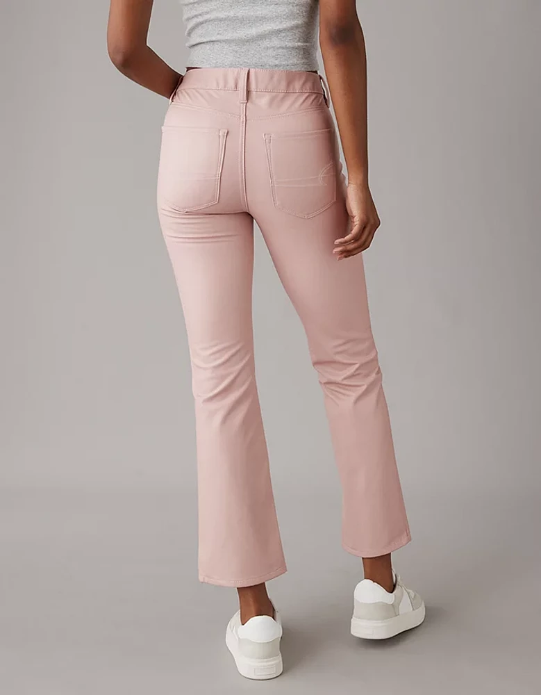 Pantalon court à jambe semi-évasée taille haute en cuir végétalien AE