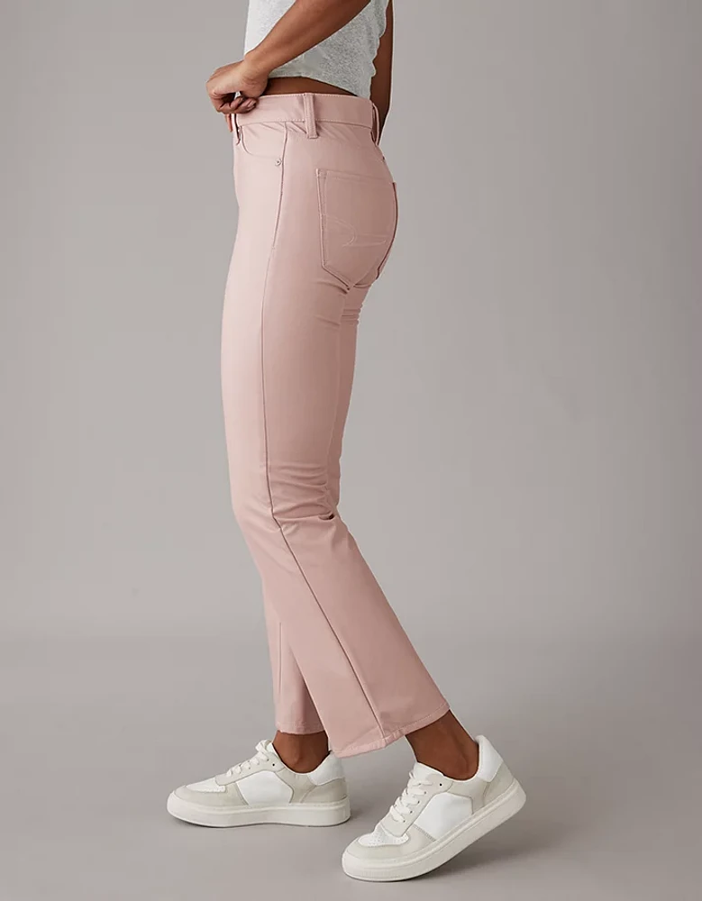 Pantalon court à jambe semi-évasée taille haute en cuir végétalien AE